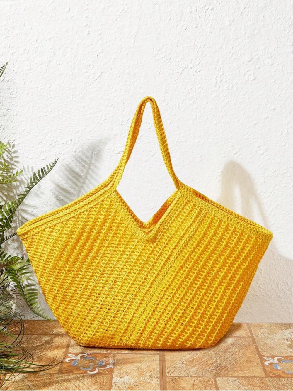 Bright Yellow Crochet Tote Bag